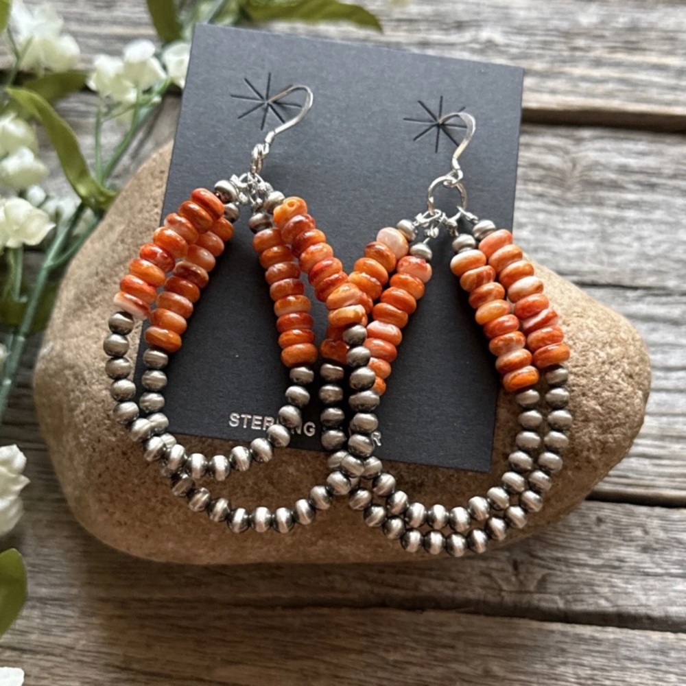 Sterling Silver Double Loop Orange Spiny Oyster P… - image 4